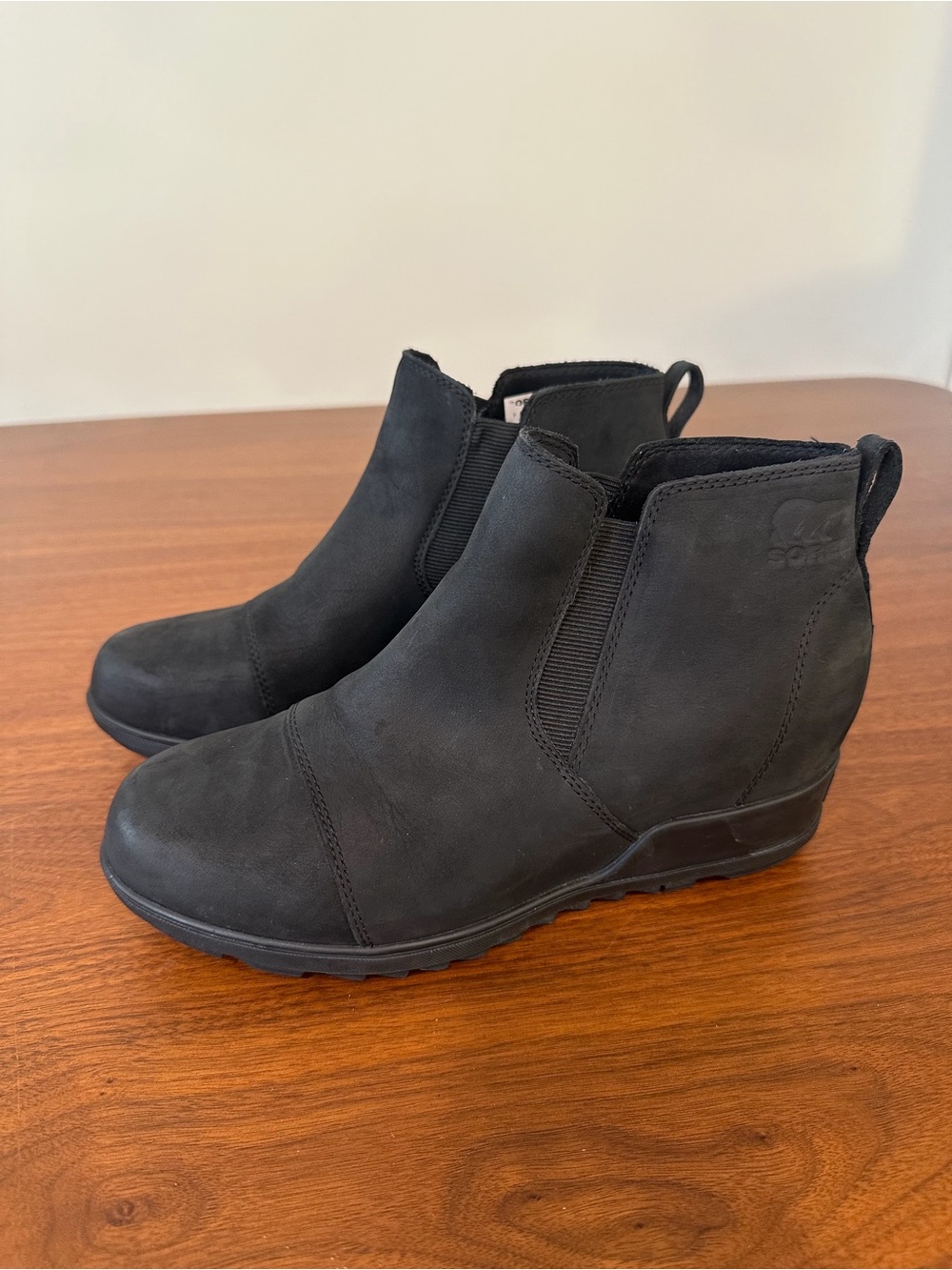 Sorel Black Evie Pull-on Waterproof Nubuck Wedge Booties